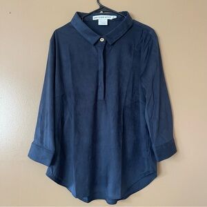 Gretchen Scott Navy Blue Collared hidden button top size XL